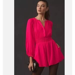 Anthropologie Womens The Somerset Romper Long Sleeve Pink/Rose Size S NWT